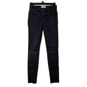 FRAME Denim Black Distressed Skinny Jeans